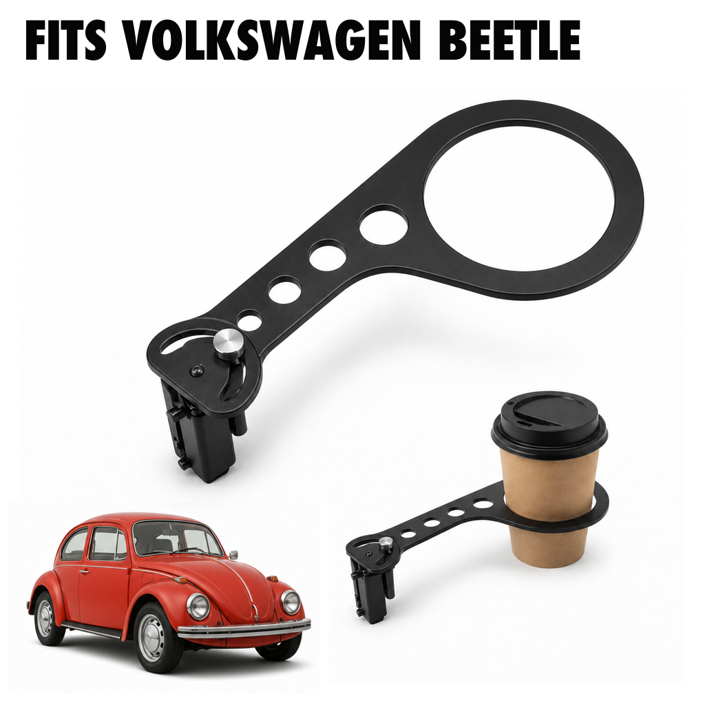 Rinashi Volkswagen Beetle no-drill seat-rail cup holder with Volkswagen Beetle vehicle