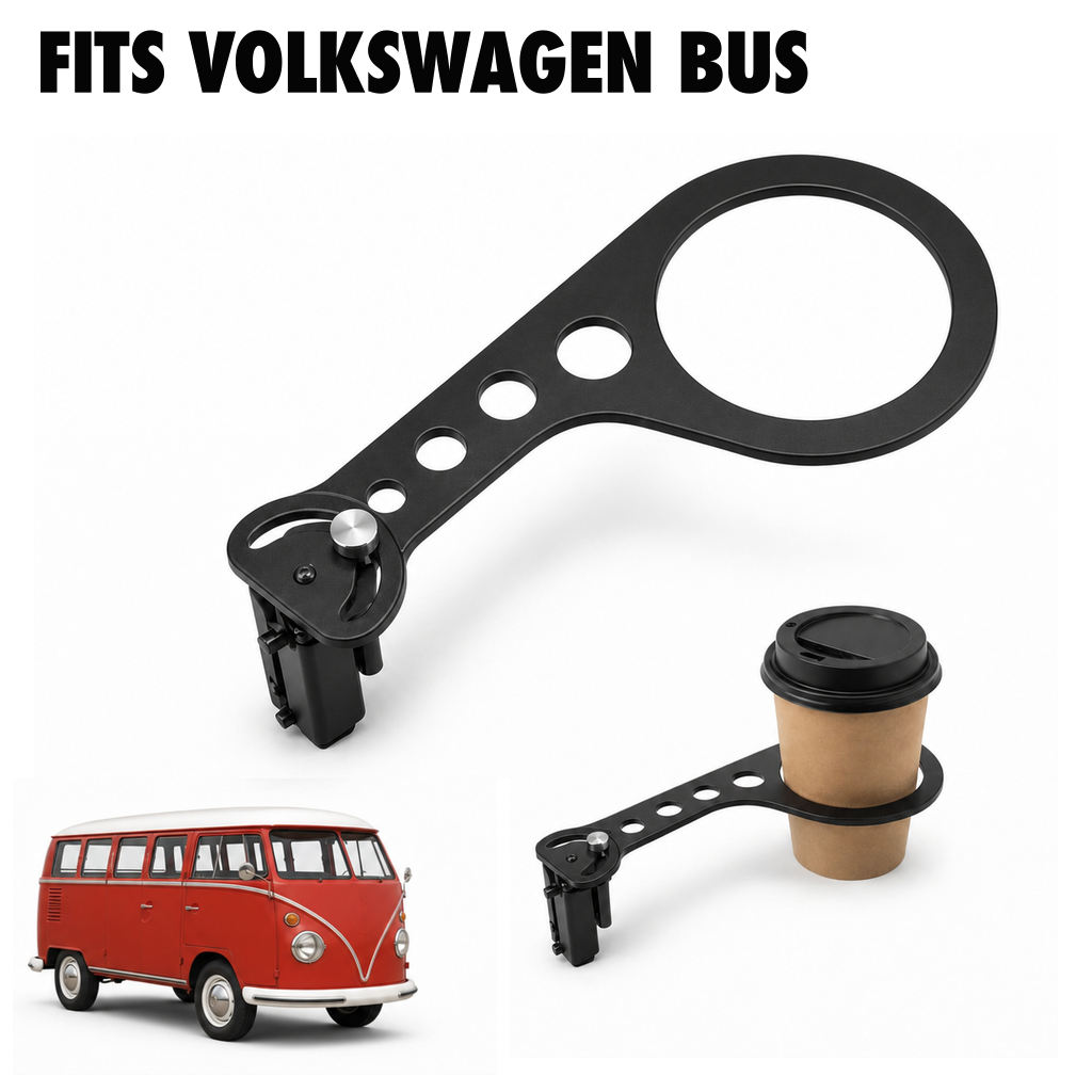 Rinashi Volkswagen Bus no-drill seat-rail cup holder with Volkswagen Bus vehicle