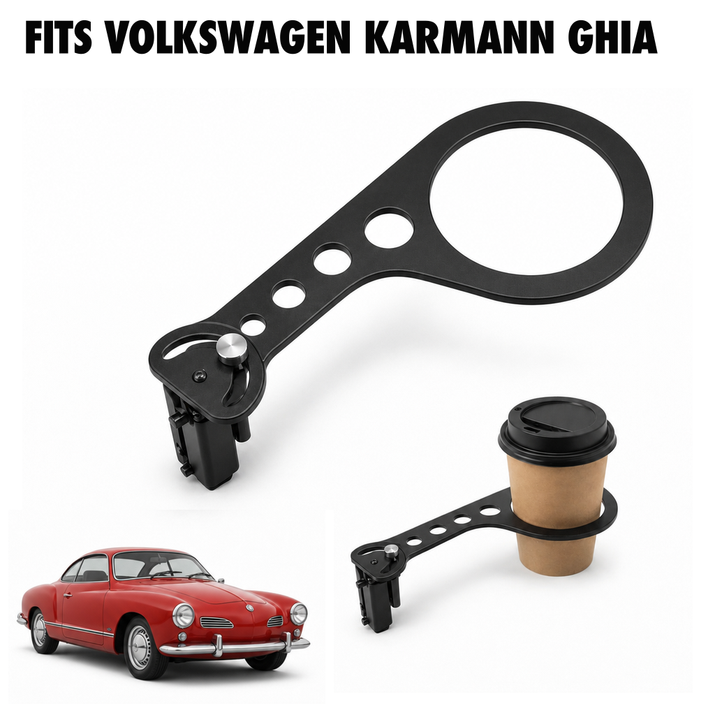 Rinashi Volkswagen Karmann Ghia no-drill seat-rail cup holder with Volkswagen Karmann Ghia vehicle