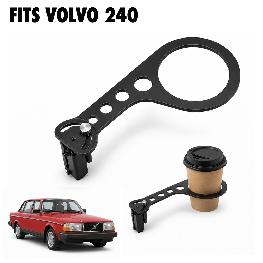 Rinashi Volvo 240 no-drill seat-rail cup holder with Volvo 240 vehicle